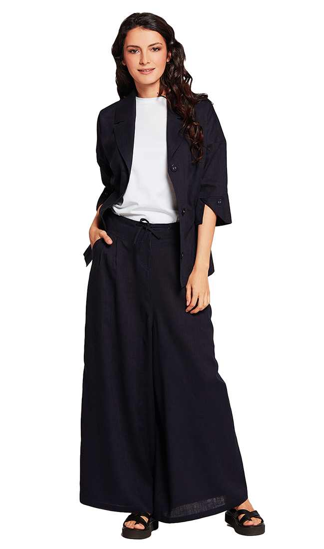 Темно-синие свободные брюки